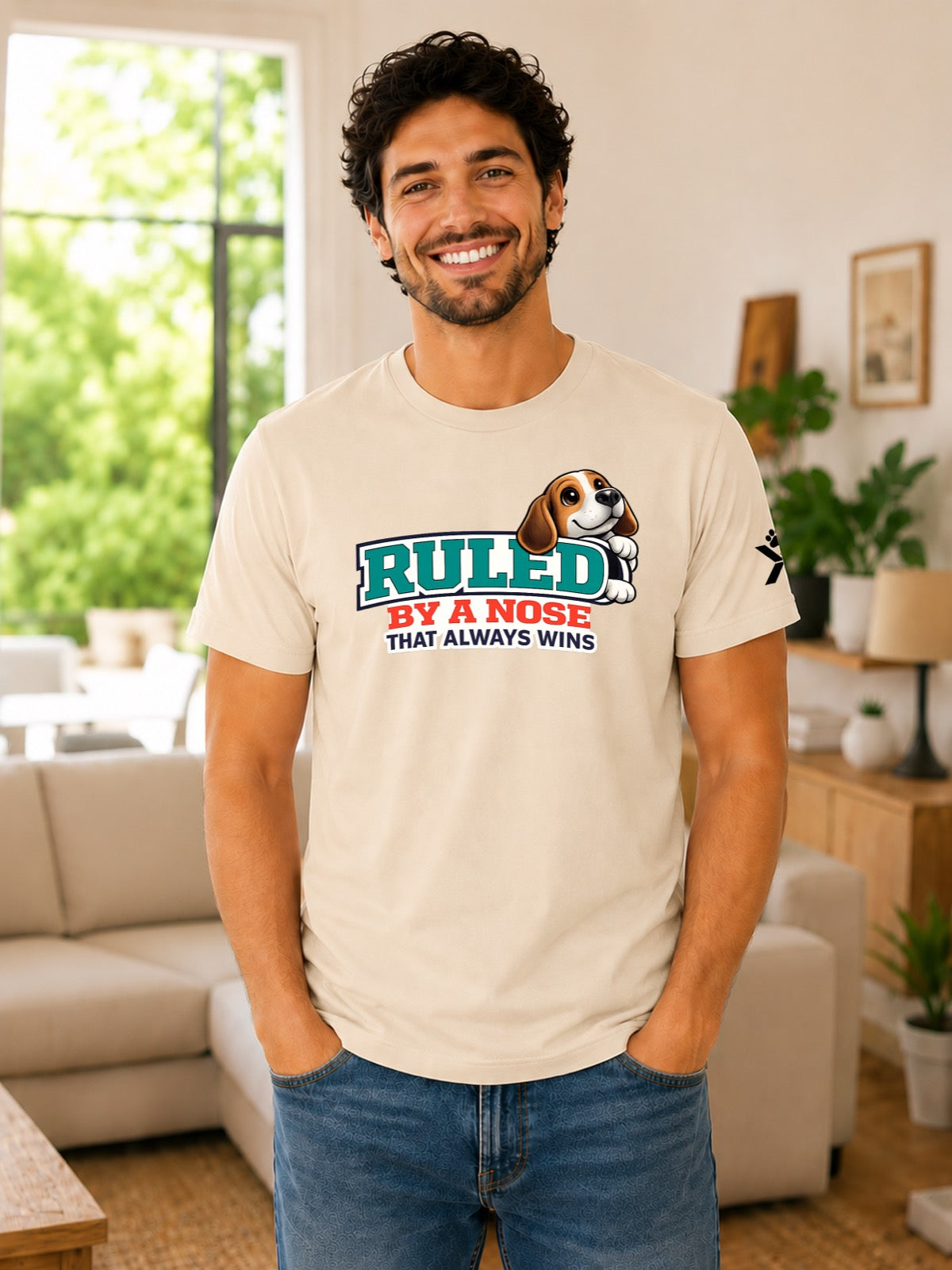 NOMAiX PAWS Beagle T-Shirt for Men - Ruled By a Nose That Always Wins - Funny Dog Dad Gift Tee - Beige - Lifestyle