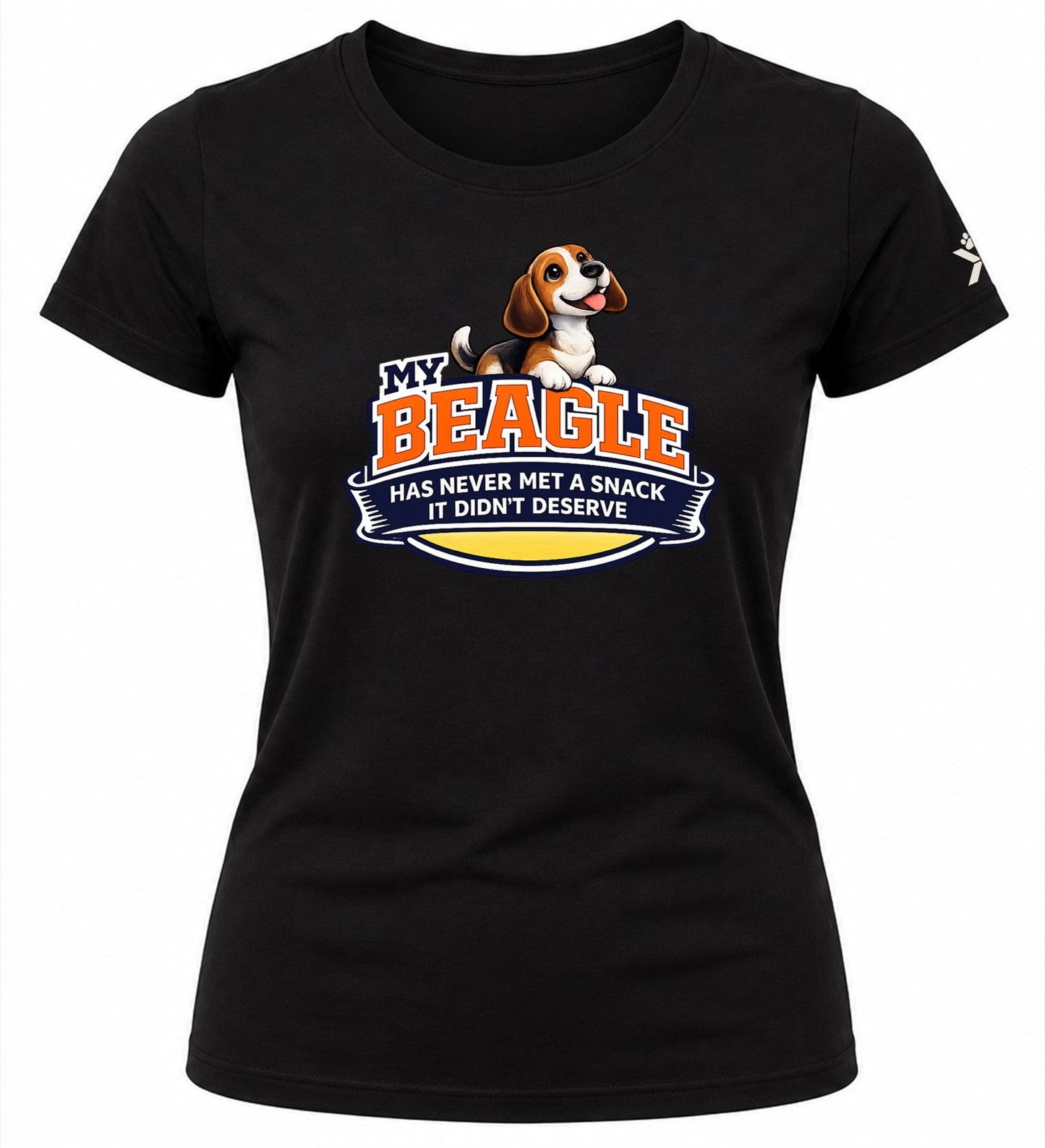 NOMAiX PAWS Beagle T-Shirt for Women - My Beagle Has Never Met a Snack It Didn't Deserve - Funny Dog Mom Gift Tee - Black - Flat