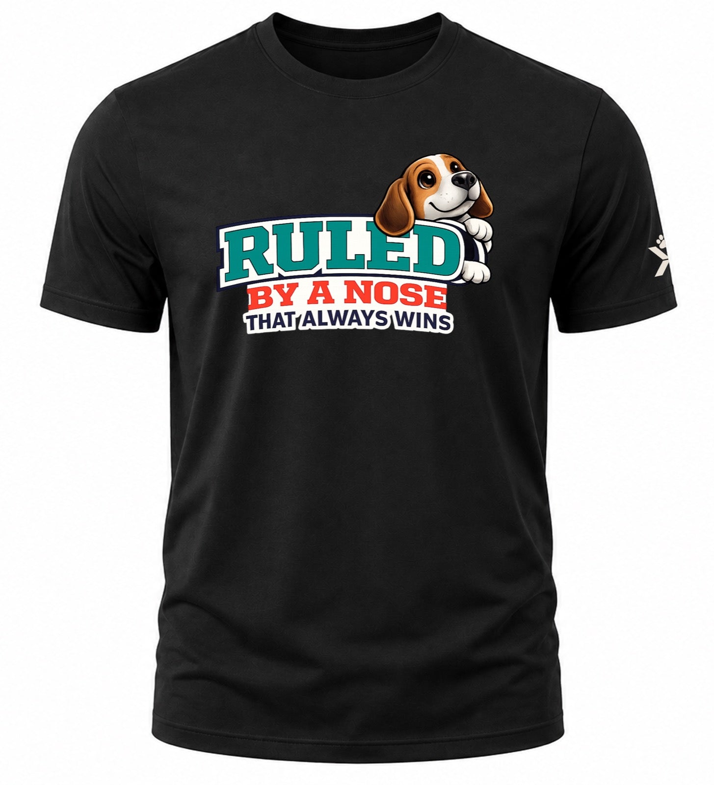 NOMAiX PAWS Beagle T-Shirt for Men - Ruled By a Nose That Always Wins - Funny Dog Dad Gift Tee - Black - Flat