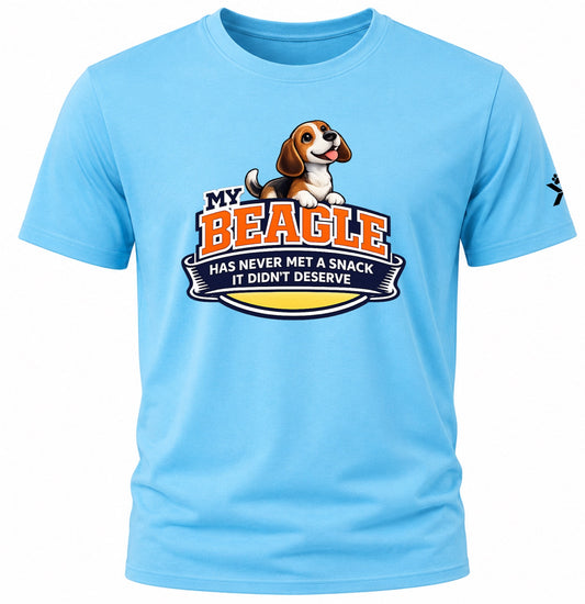NOMAiX PAWS Beagle T-Shirt for Men - My Beagle Has Never Met a Snack It Didn't Deserve - Funny Dog Dad Gift Tee - Cyan - Flat