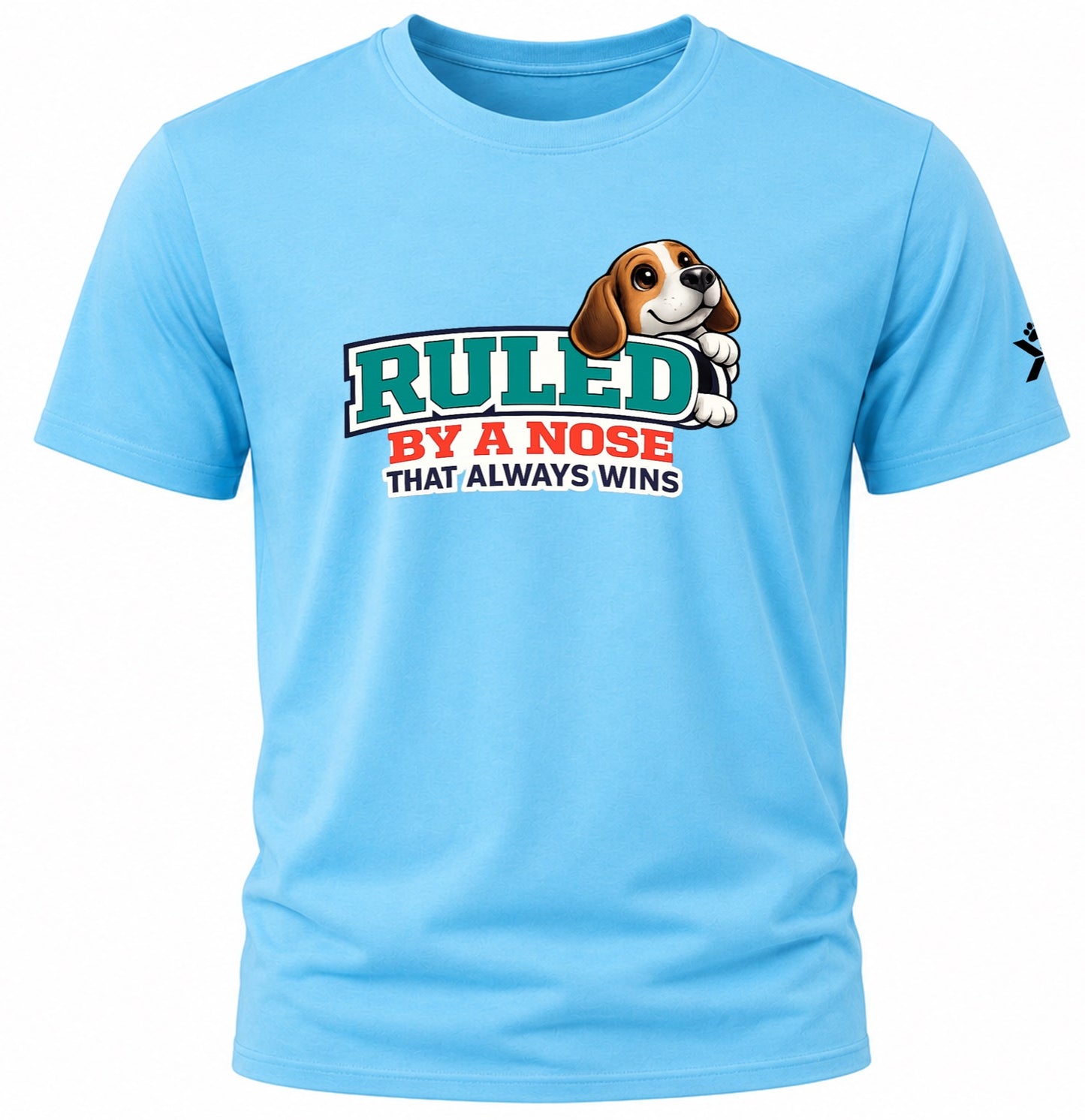 NOMAiX PAWS Beagle T-Shirt for Men - Ruled By a Nose That Always Wins - Funny Dog Dad Gift Tee - Cyan - Flat