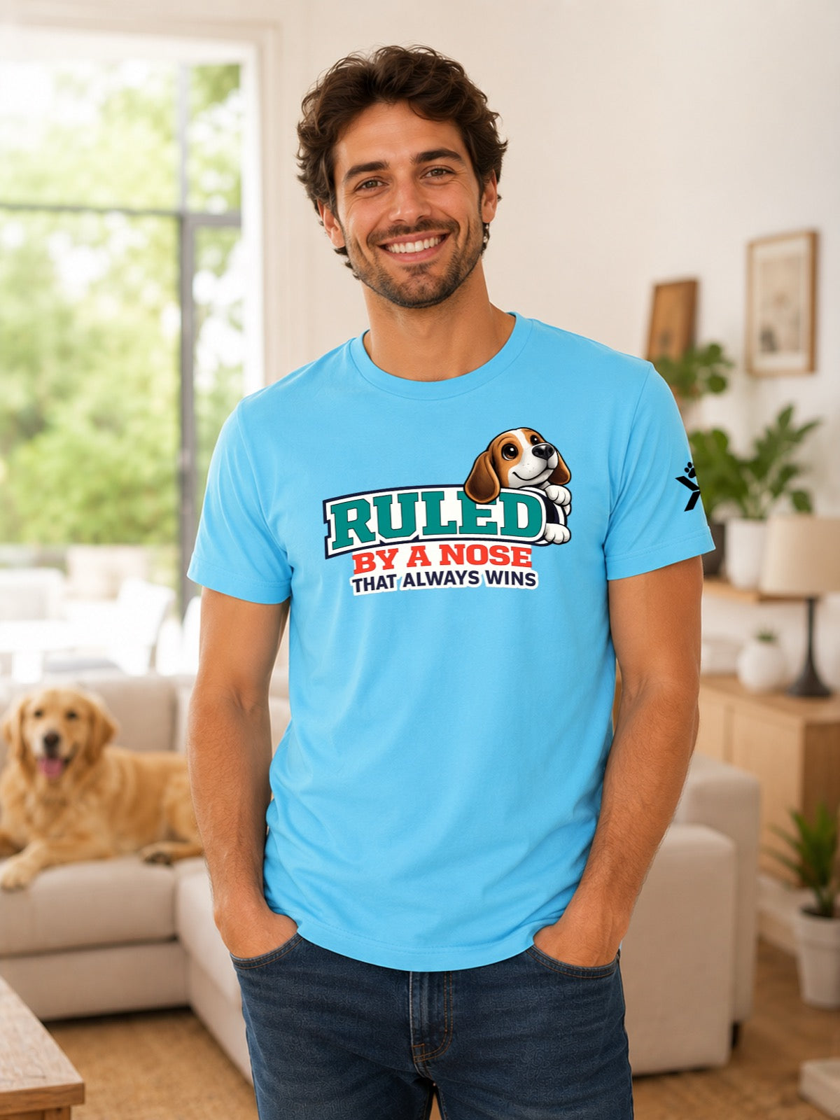 NOMAiX PAWS Beagle T-Shirt for Men - Ruled By a Nose That Always Wins - Funny Dog Dad Gift Tee - Cyan - Lifestyle