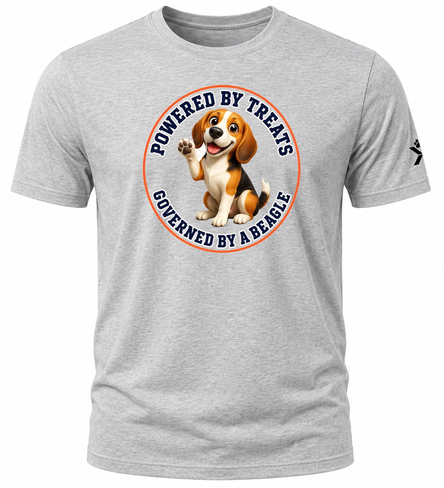 NOMAiX PAWS Beagle T-Shirt for Men - Powered By Treats Governed By a Beagle - Funny Dog Dad Gift Tee - Grey - Flat