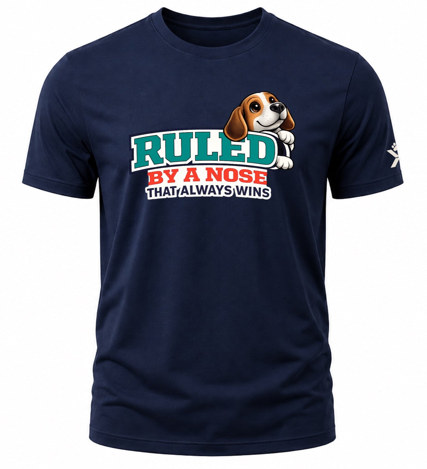 NOMAiX PAWS Beagle T-Shirt for Men - Ruled By a Nose That Always Wins - Funny Dog Dad Gift Tee - Navy - Flat