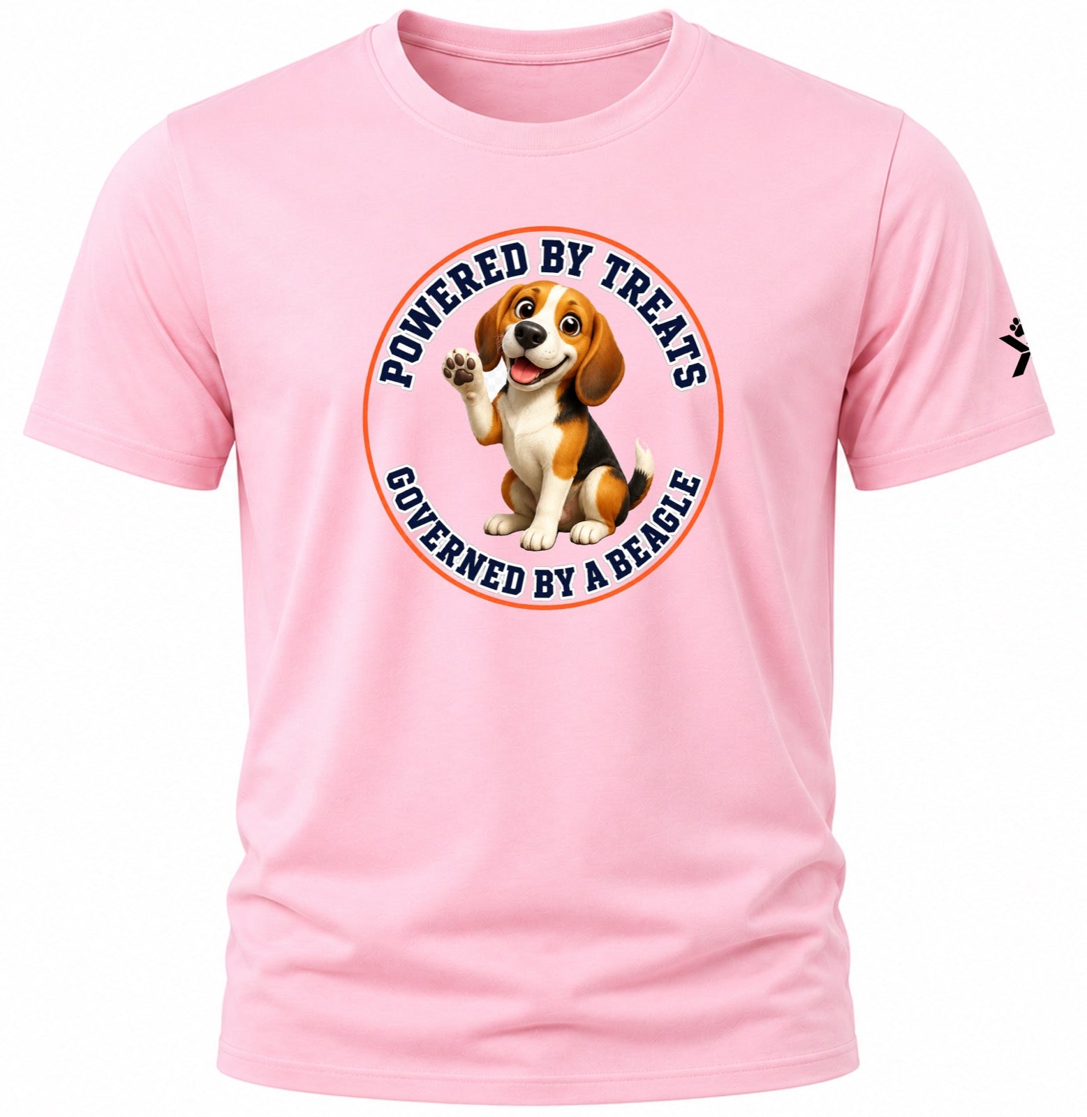 NOMAiX PAWS Beagle T-Shirt for Men - Powered By Treats Governed By a Beagle - Funny Dog Dad Gift Tee - Pink - Flat