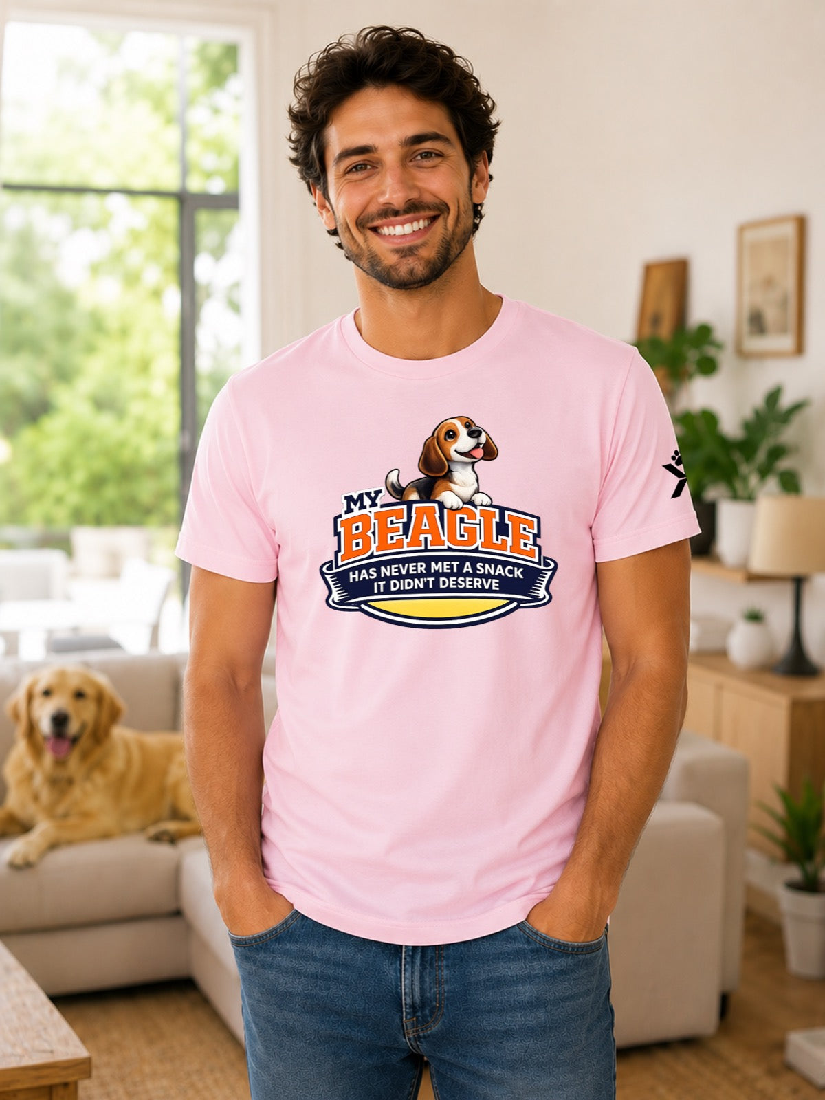 NOMAiX PAWS Beagle T-Shirt for Men - My Beagle Has Never Met a Snack It Didn't Deserve - Funny Dog Dad Gift Tee - Pink - Lifestyle