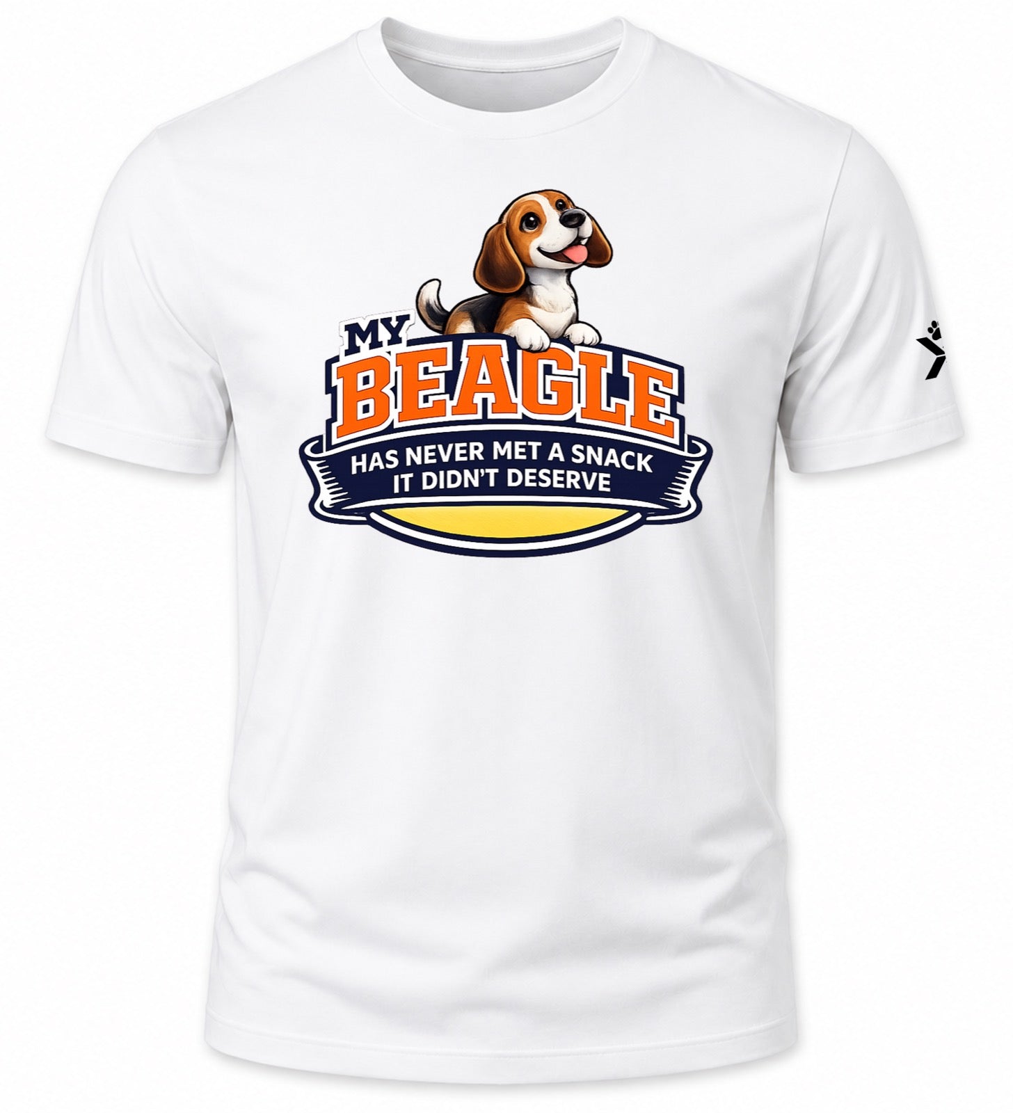 NOMAiX PAWS Beagle T-Shirt for Men - My Beagle Has Never Met a Snack It Didn't Deserve - Funny Dog Dad Gift Tee - White - Flat