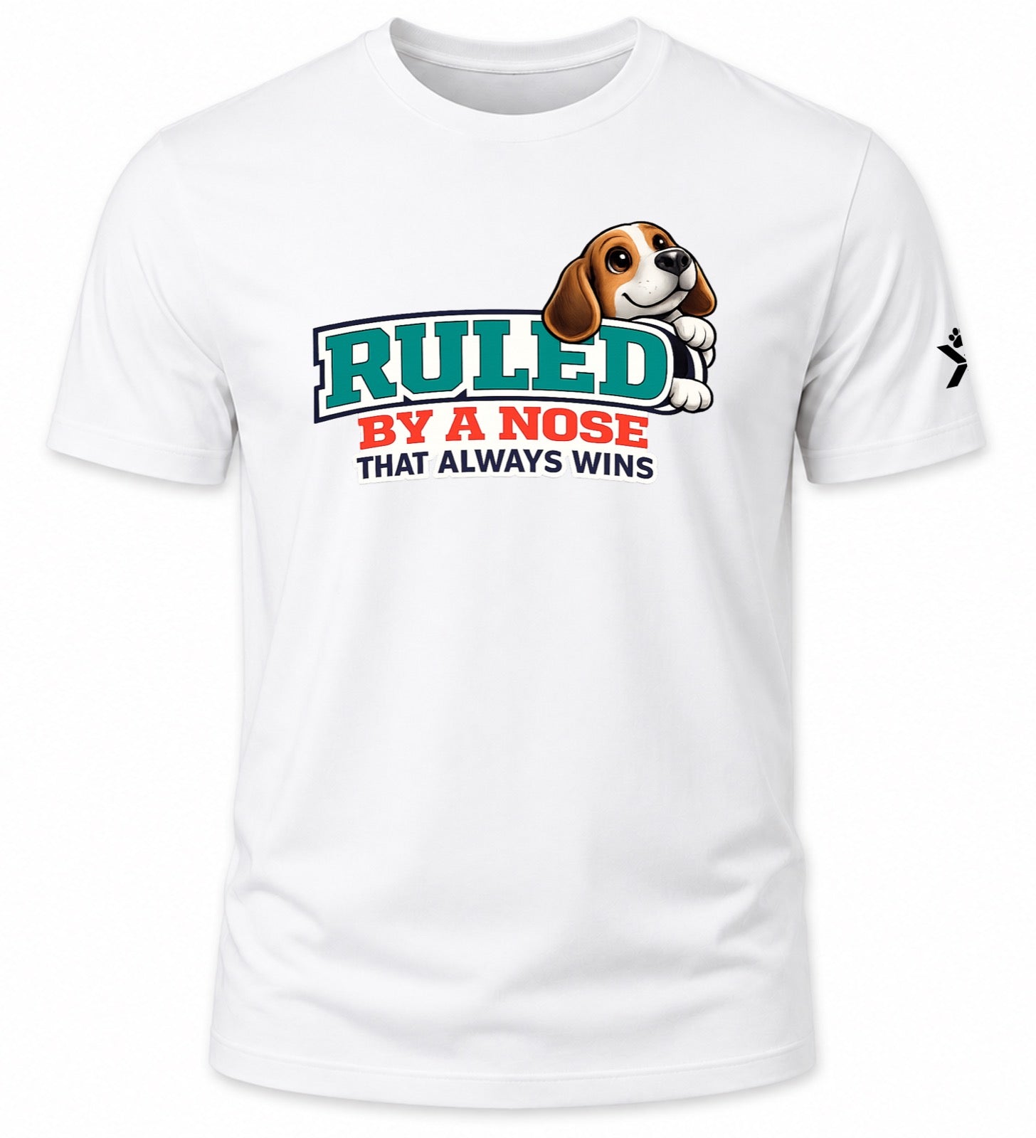 NOMAiX PAWS Beagle T-Shirt for Men - Ruled By a Nose That Always Wins - Funny Dog Dad Gift Tee - White - Flat