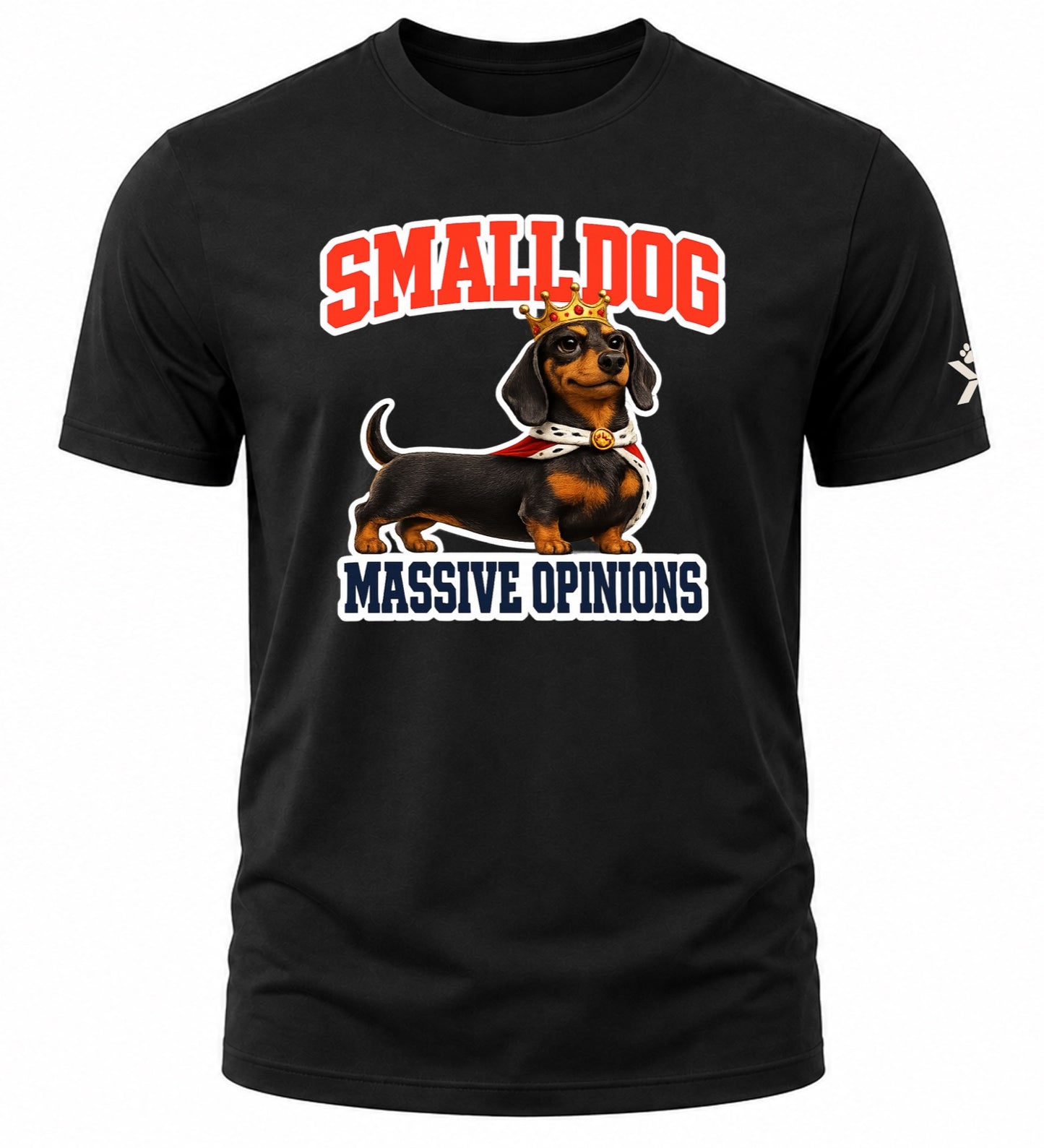 NOMAiX PAWS Dachshund T-Shirt for Men - Small Dog Massive Opinions - Funny Dog Dad Gift Tee - Black - Flat