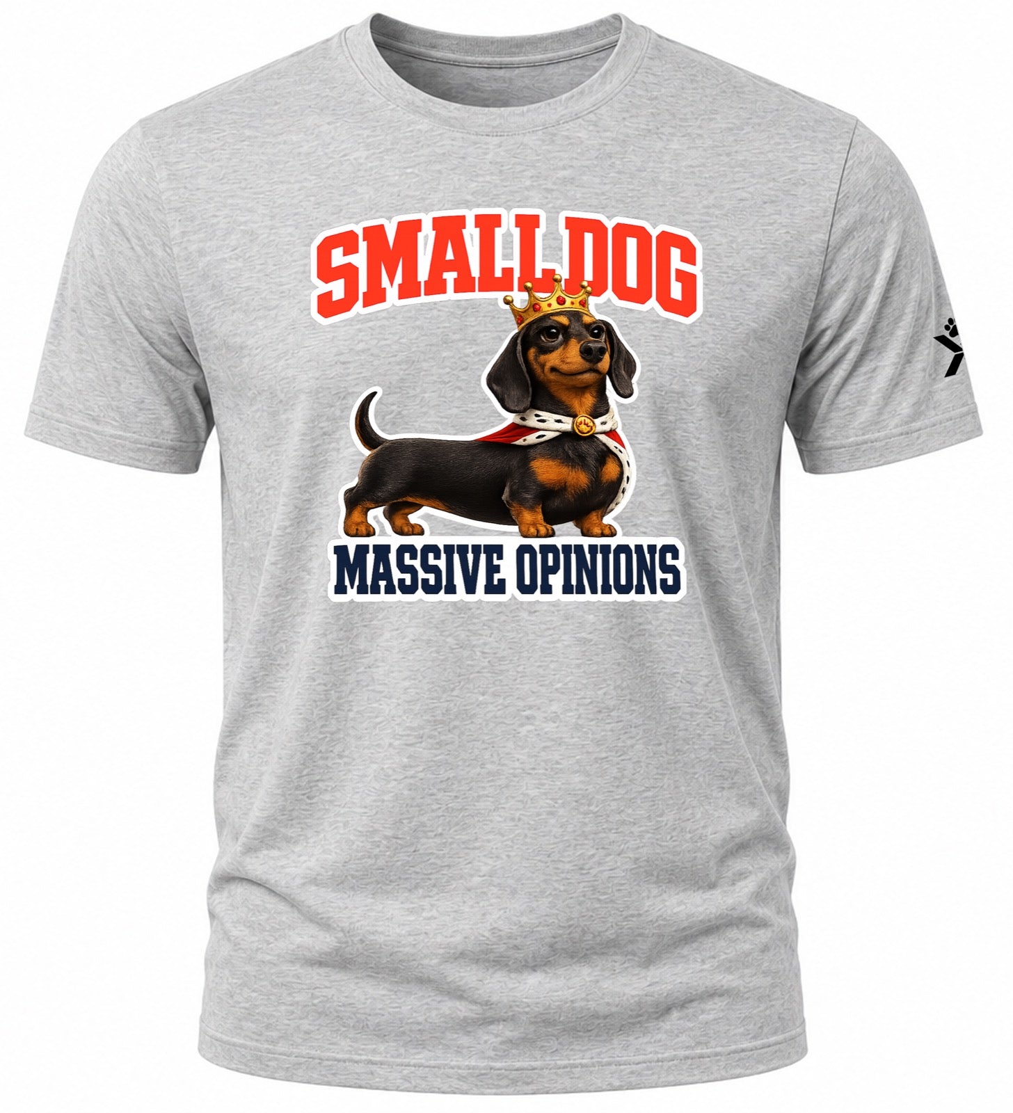 NOMAiX PAWS Dachshund T-Shirt for Men - Small Dog Massive Opinions - Funny Dog Dad Gift Tee - Grey - Flat