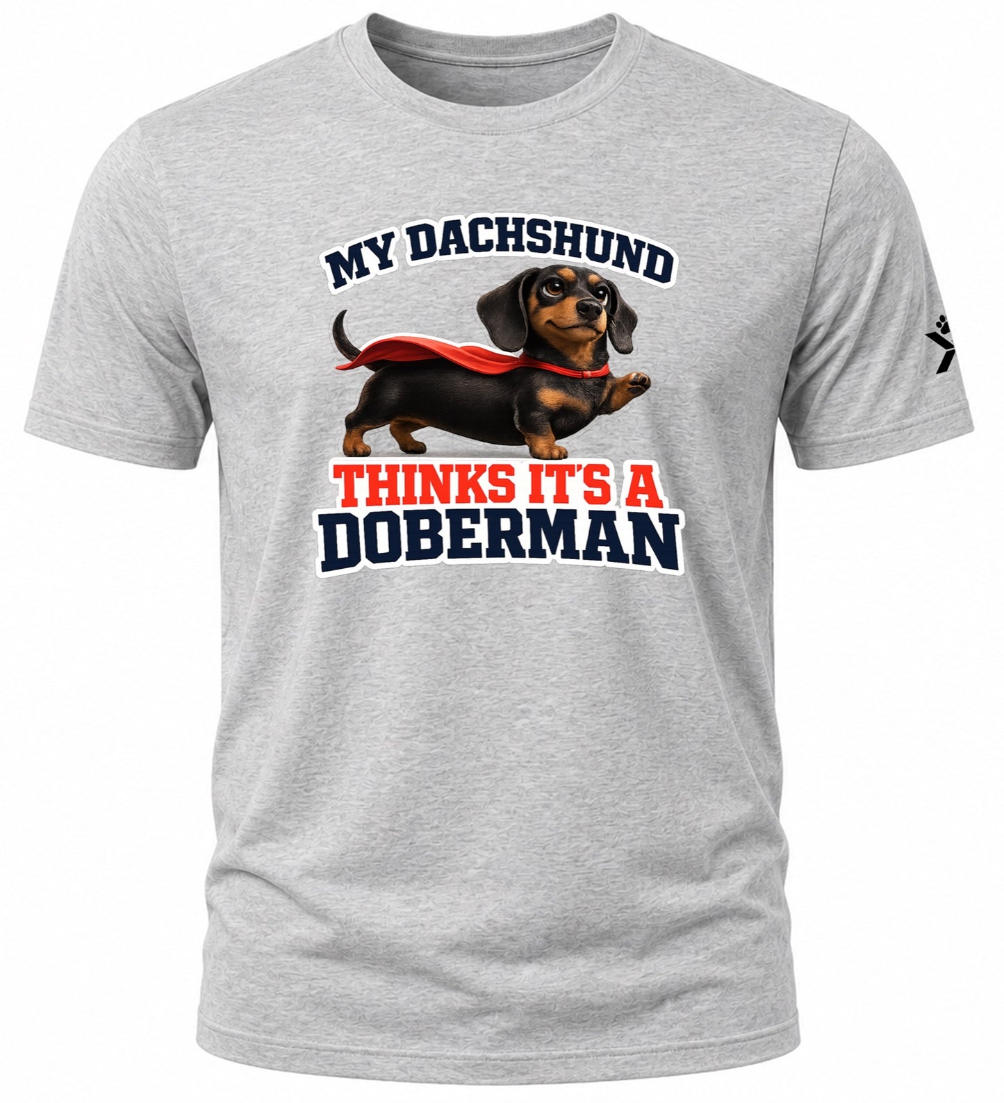 NOMAiX PAWS Dachshund T-Shirt for Men - My Dachshund Thinks It's a Doberman - Funny Dog Dad Gift Tee - Grey - Flat