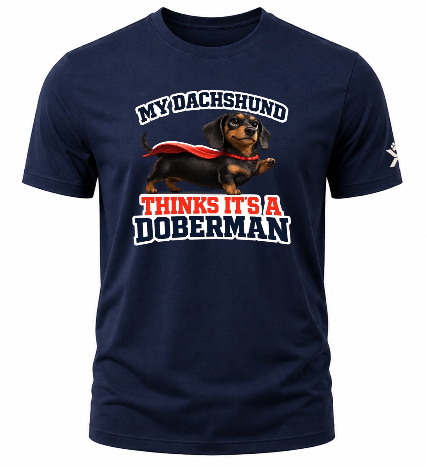 NOMAiX PAWS Dachshund T-Shirt for Men - My Dachshund Thinks It's a Doberman - Funny Dog Dad Gift Tee - Navy - Flat