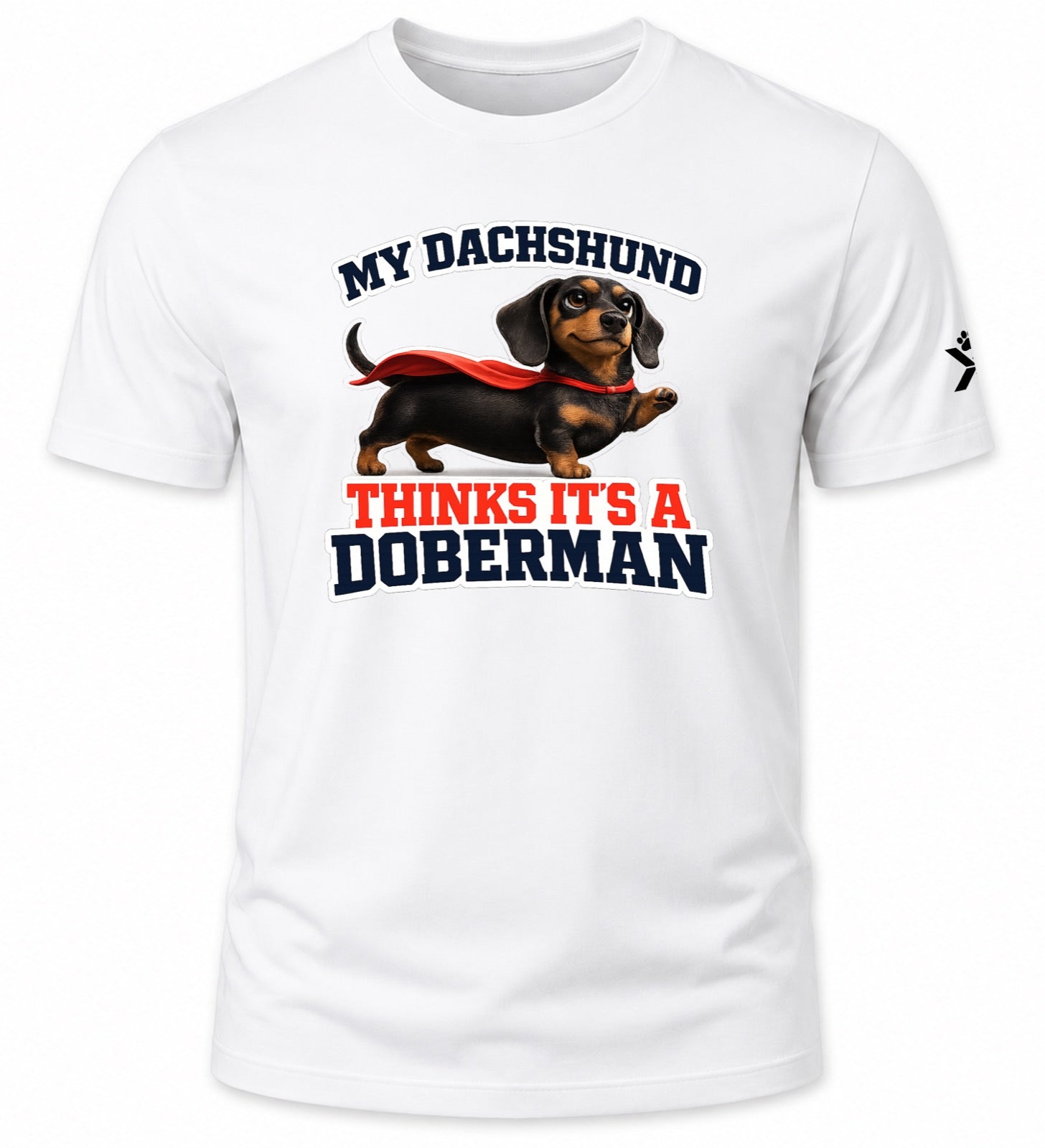 NOMAiX PAWS Dachshund T-Shirt for Men - My Dachshund Thinks It's a Doberman - Funny Dog Dad Gift Tee - White - Flat