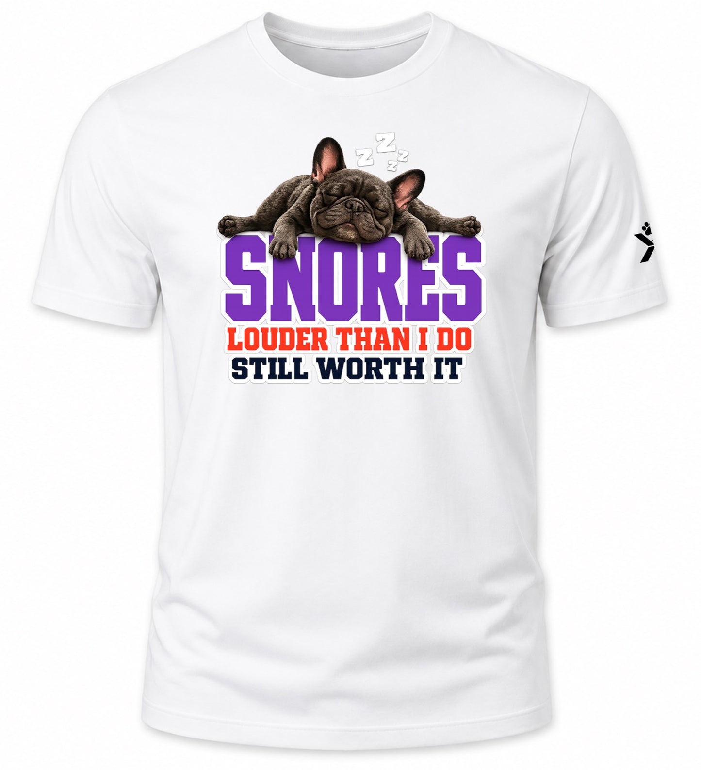 NOMAiX PAWS French Bulldog T-Shirt for Men - Snores Louder Than I Do Still Worth It - Funny Dog Dad Gift Tee