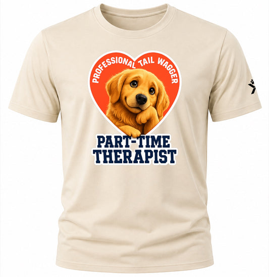 NOMAiX PAWS Golden Retriever T-Shirt for Men - Professional Tail Wagger Part-Time Therapist - Funny Dog Dad Gift Tee - Beige - Flat