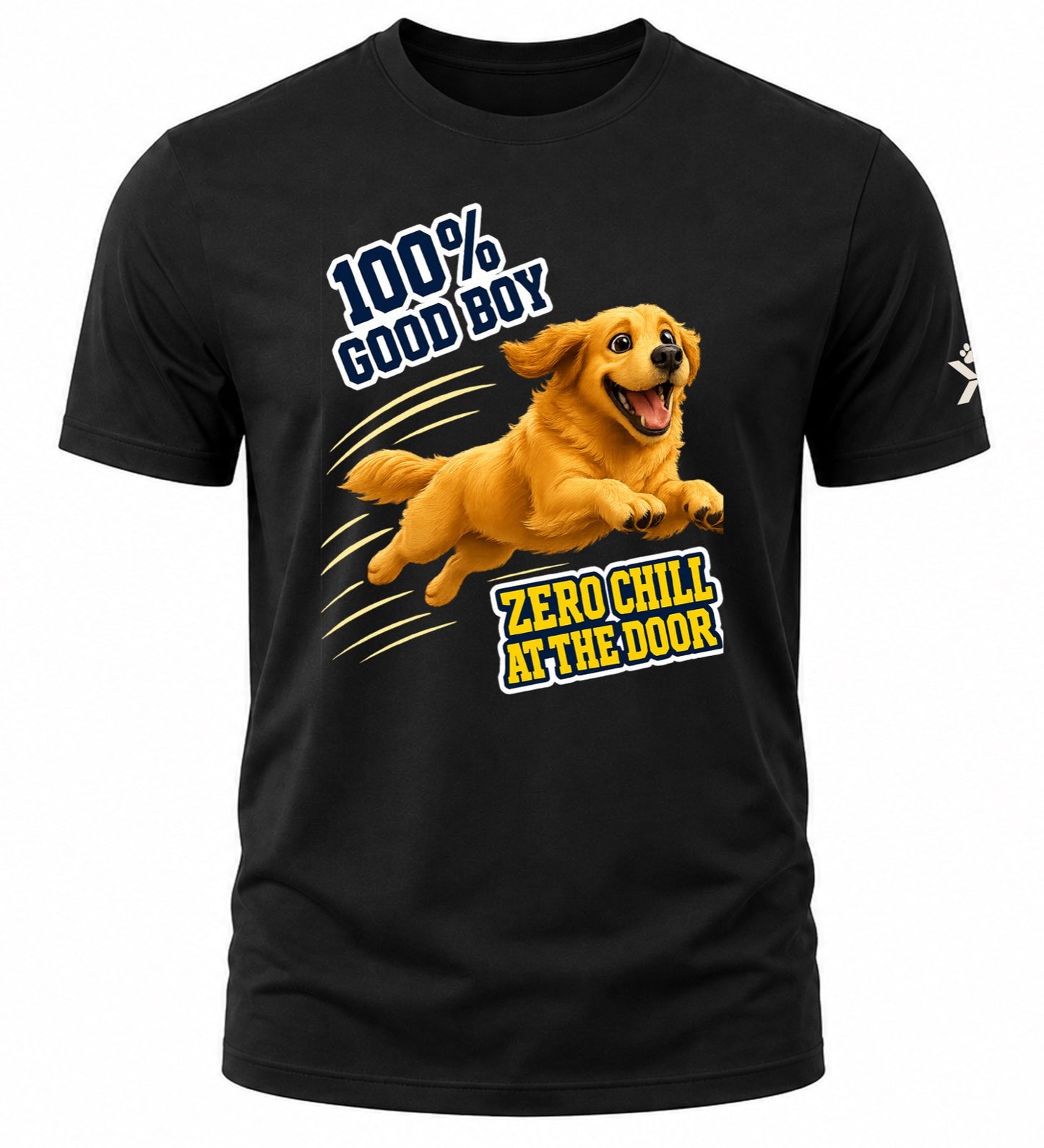 NOMAiX PAWS Golden Retriever T-Shirt for Men - 100% Good Boy Zero Chill at the Door - Funny Dog Dad Gift Tee - Black - Flat