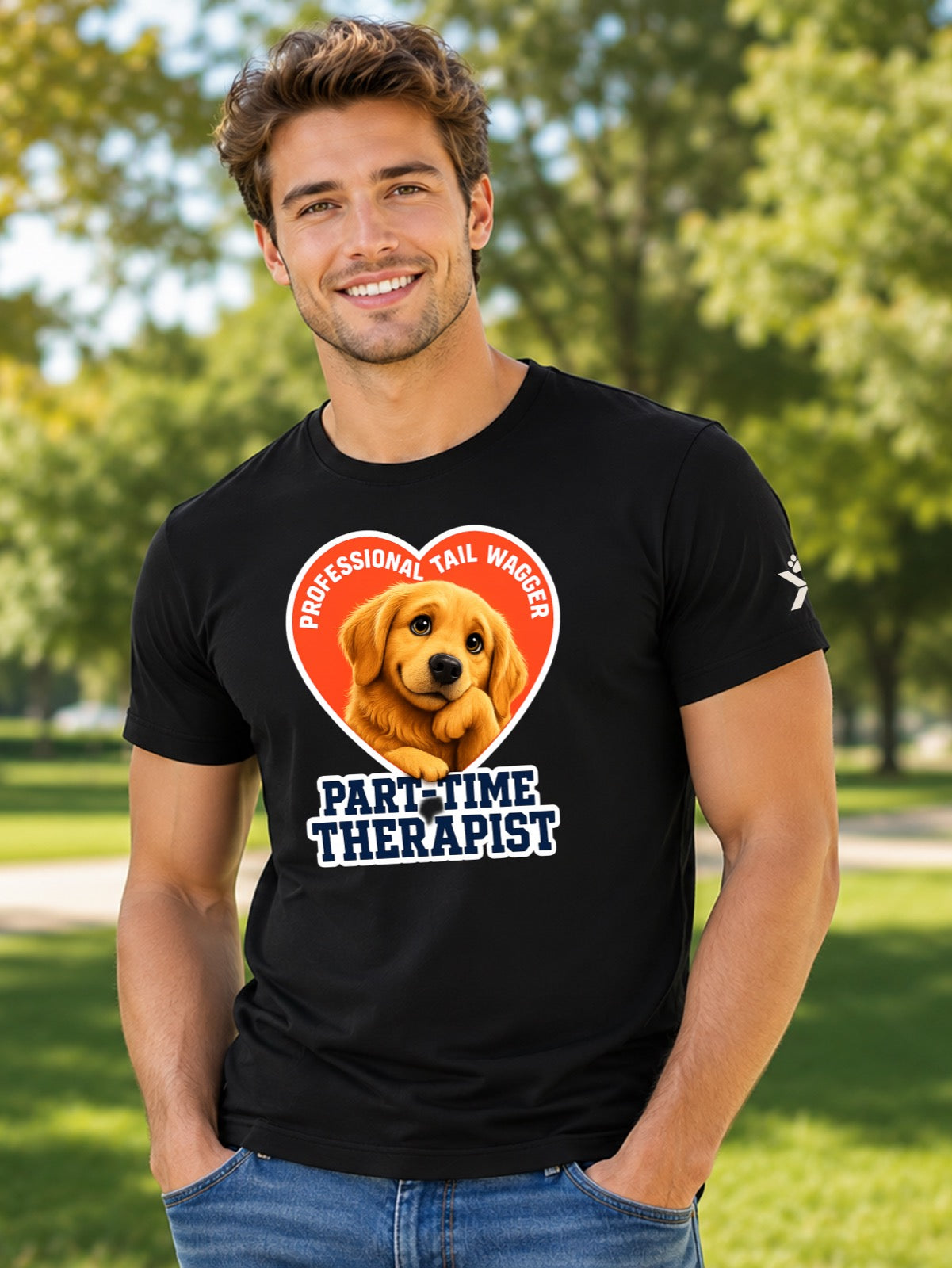 NOMAiX PAWS Golden Retriever T-Shirt for Men - Professional Tail Wagger Part-Time Therapist - Funny Dog Dad Gift Tee - Black - Lifestyle