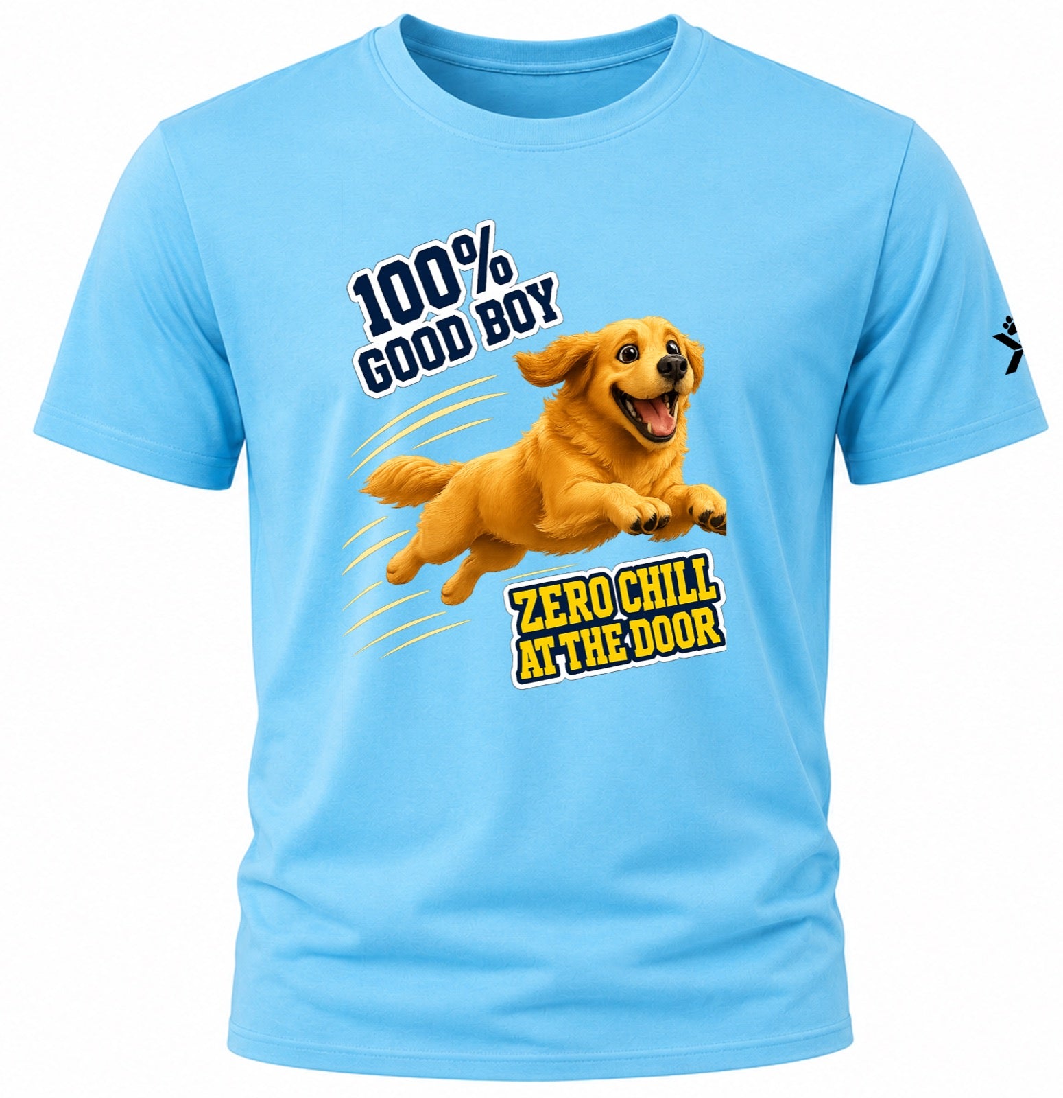 NOMAiX PAWS Golden Retriever T-Shirt for Men - 100% Good Boy Zero Chill at the Door - Funny Dog Dad Gift Tee - Cyan - Flat