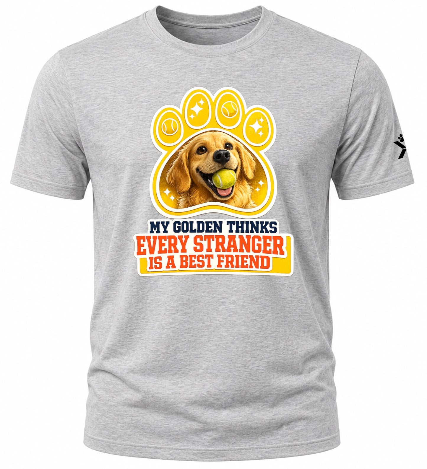NOMAiX PAWS Golden Retriever T-Shirt for Men - My Golden Thinks Every Stranger Is a Best Friend - Funny Dog Dad Gift Tee - Grey - Flat