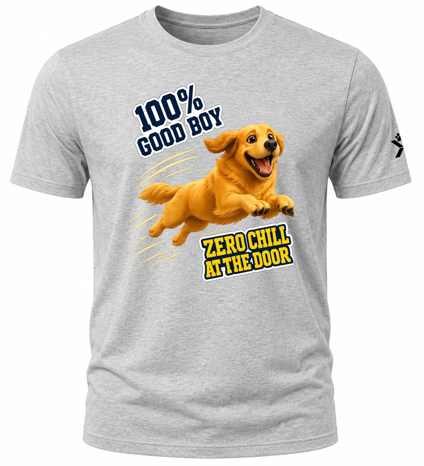NOMAiX PAWS Golden Retriever T-Shirt for Men - 100% Good Boy Zero Chill at the Door - Funny Dog Dad Gift Tee - Grey - Flat