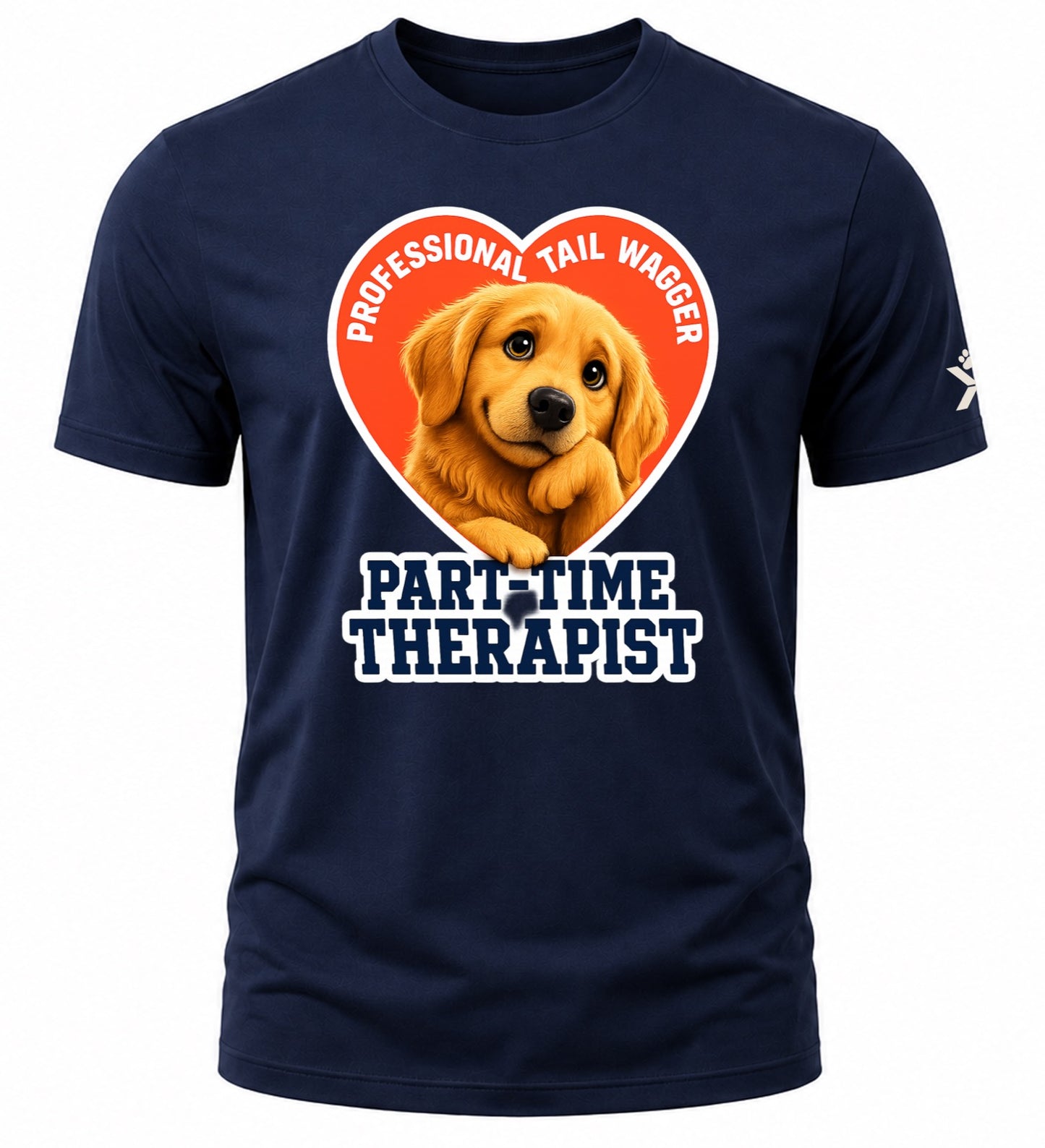 NOMAiX PAWS Golden Retriever T-Shirt for Men - Professional Tail Wagger Part-Time Therapist - Funny Dog Dad Gift Tee - Navy - Flat