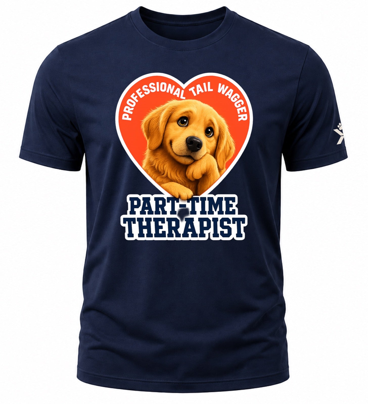 NOMAiX PAWS Golden Retriever T-Shirt for Men - Professional Tail Wagger Part-Time Therapist - Funny Dog Dad Gift Tee - Navy - Flat