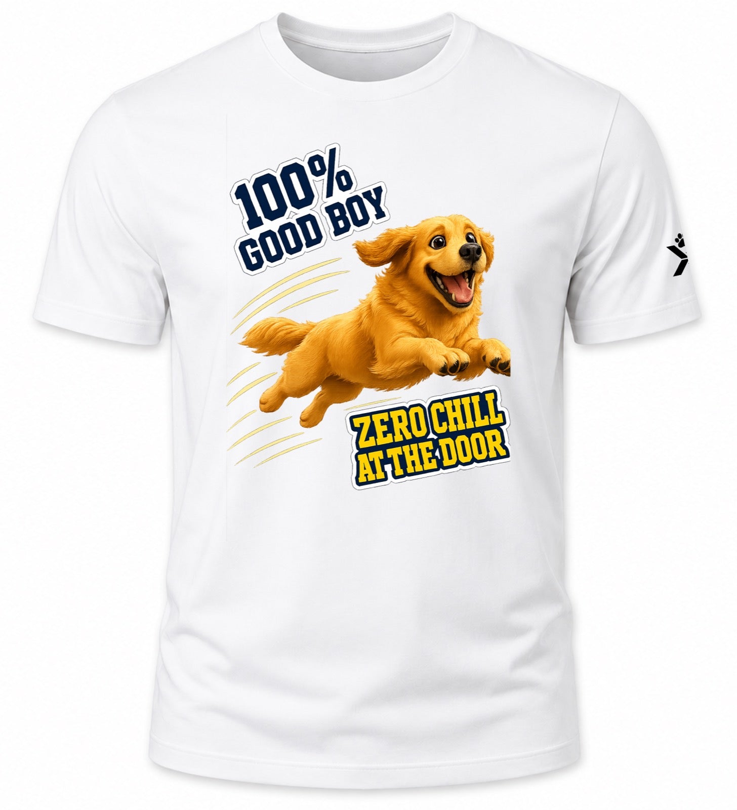 NOMAiX PAWS Golden Retriever T-Shirt for Men - 100% Good Boy Zero Chill at the Door - Funny Dog Dad Gift Tee - White - Flat
