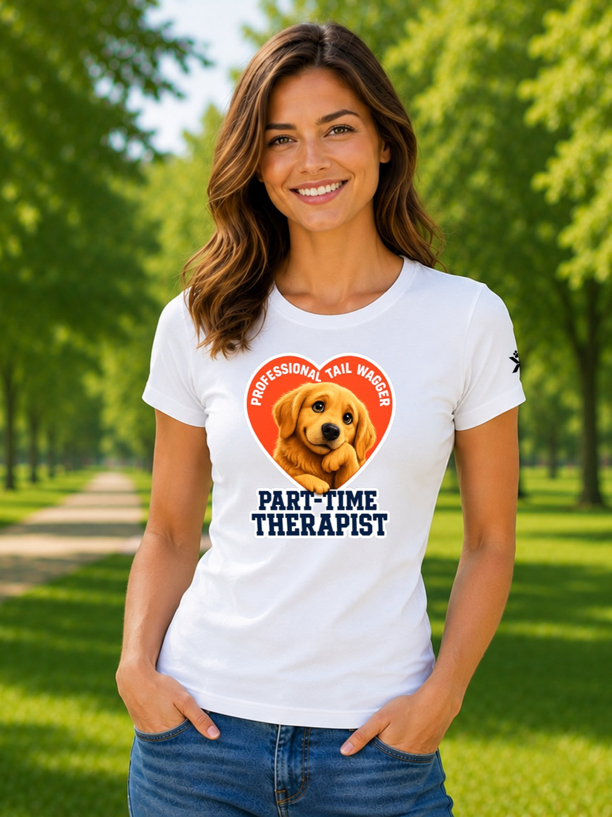 NOMAiX PAWS Golden Retriever T-Shirt for Women - Professional Tail Wagger Part-Time Therapist - Funny Dog Mom Gift Tee - White - Lifestyle