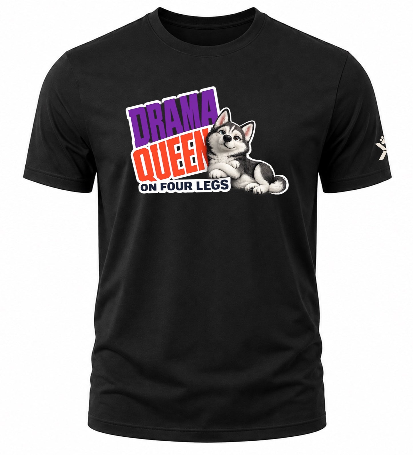 NOMAiX PAWS Husky T-Shirt for Men - Drama Queen on Four Legs - Funny Dog Dad Gift Tee - Black - Flat