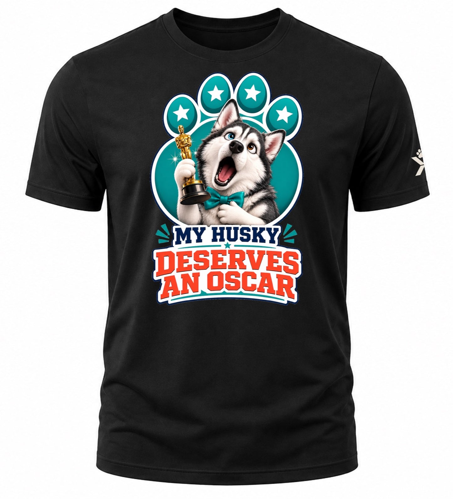 NOMAiX PAWS Husky T-Shirt for Men - My Husky Deserves an Oscar - Funny Dog Dad Gift Tee - Black - Flat