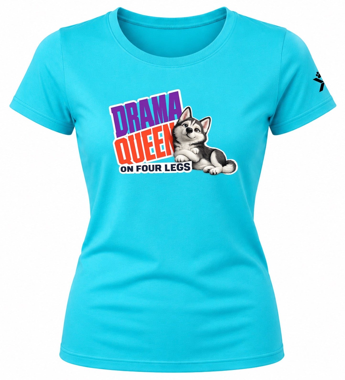 NOMAiX PAWS Husky T-Shirt for Women - Drama Queen on Four Legs - Funny Dog Mom Gift Tee - Cyan - Flat