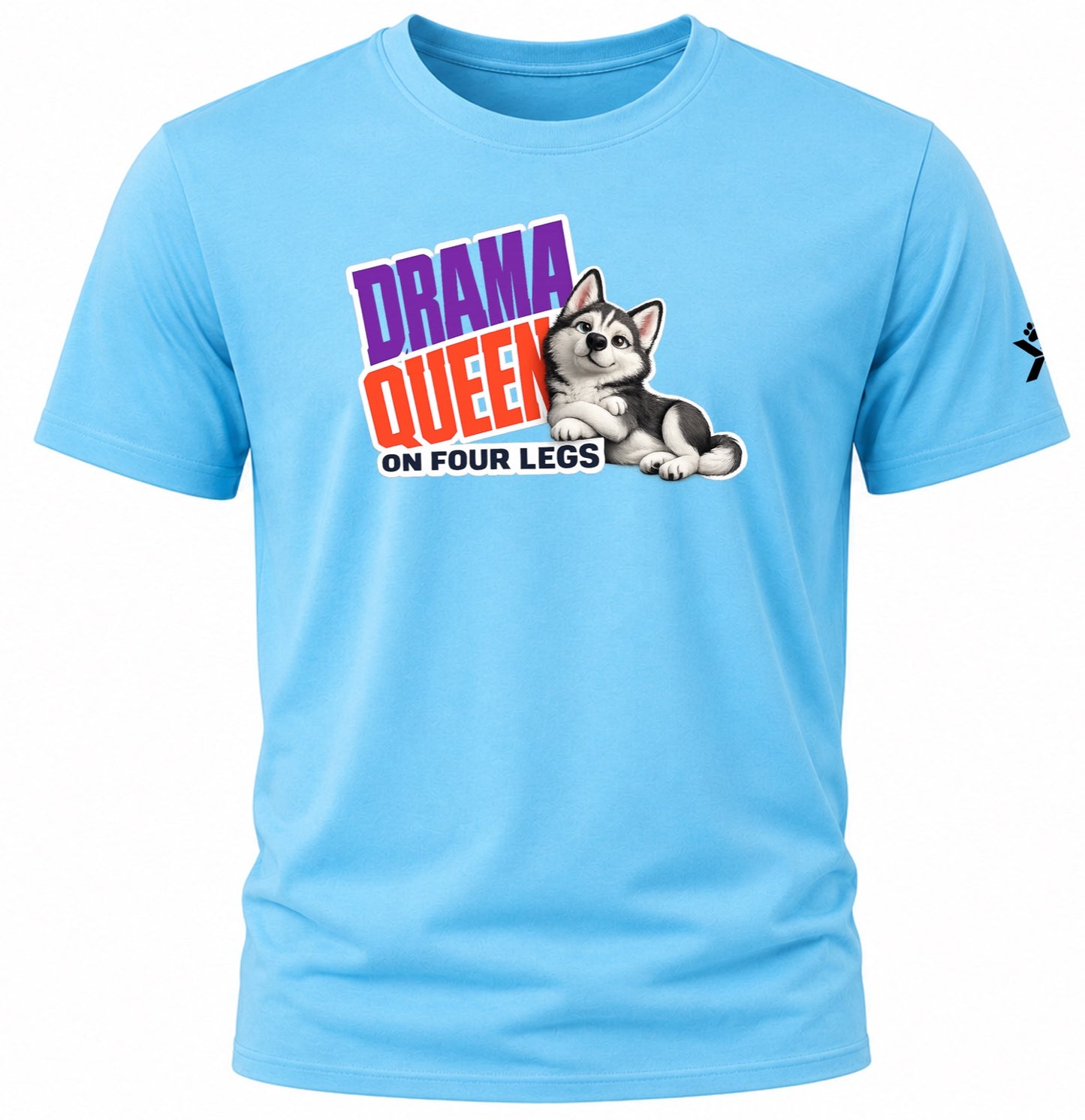 NOMAiX PAWS Husky T-Shirt for Men - Drama Queen on Four Legs - Funny Dog Dad Gift Tee - Cyan - Flat