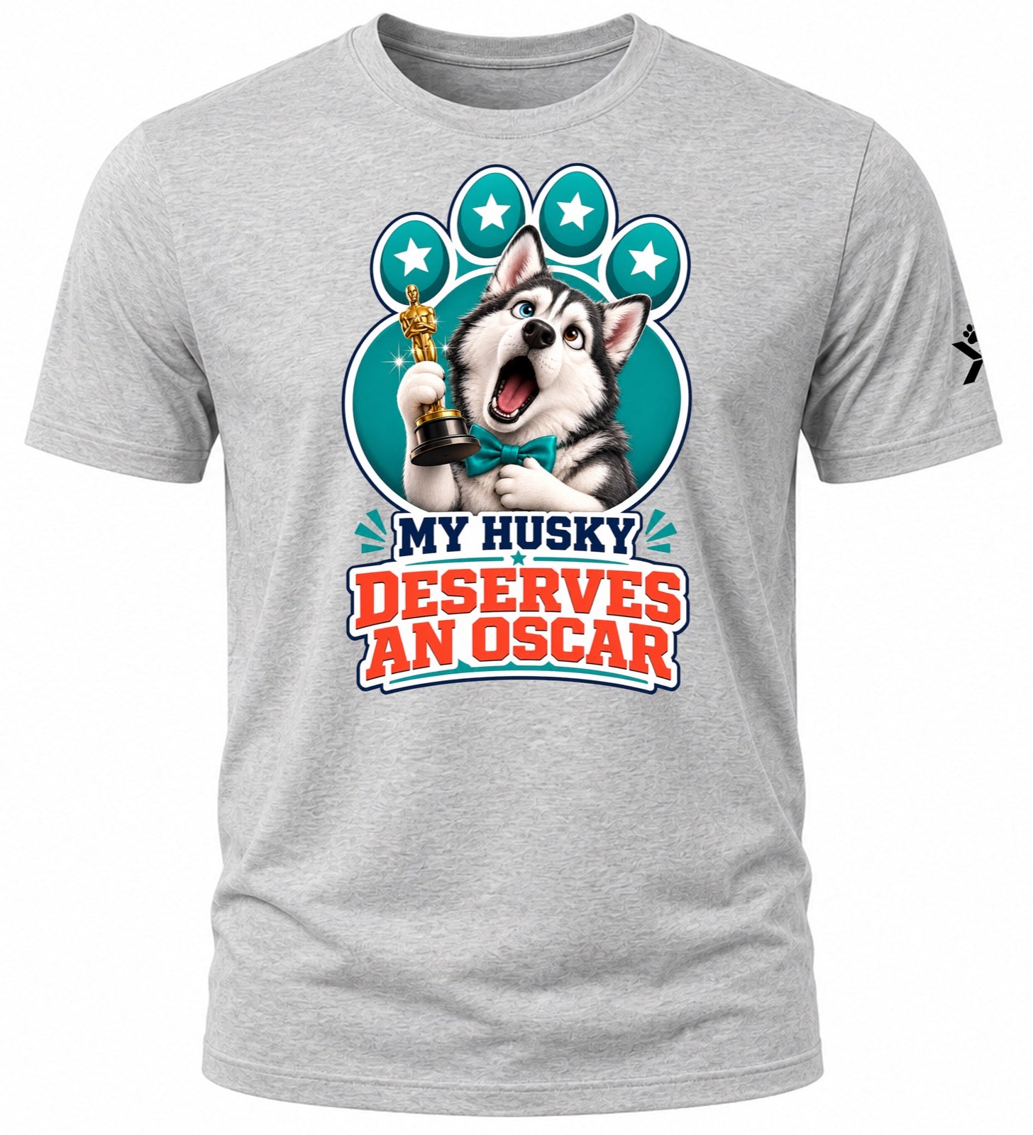 NOMAiX PAWS Husky T-Shirt for Men - My Husky Deserves an Oscar - Funny Dog Dad Gift Tee - Grey - Flat