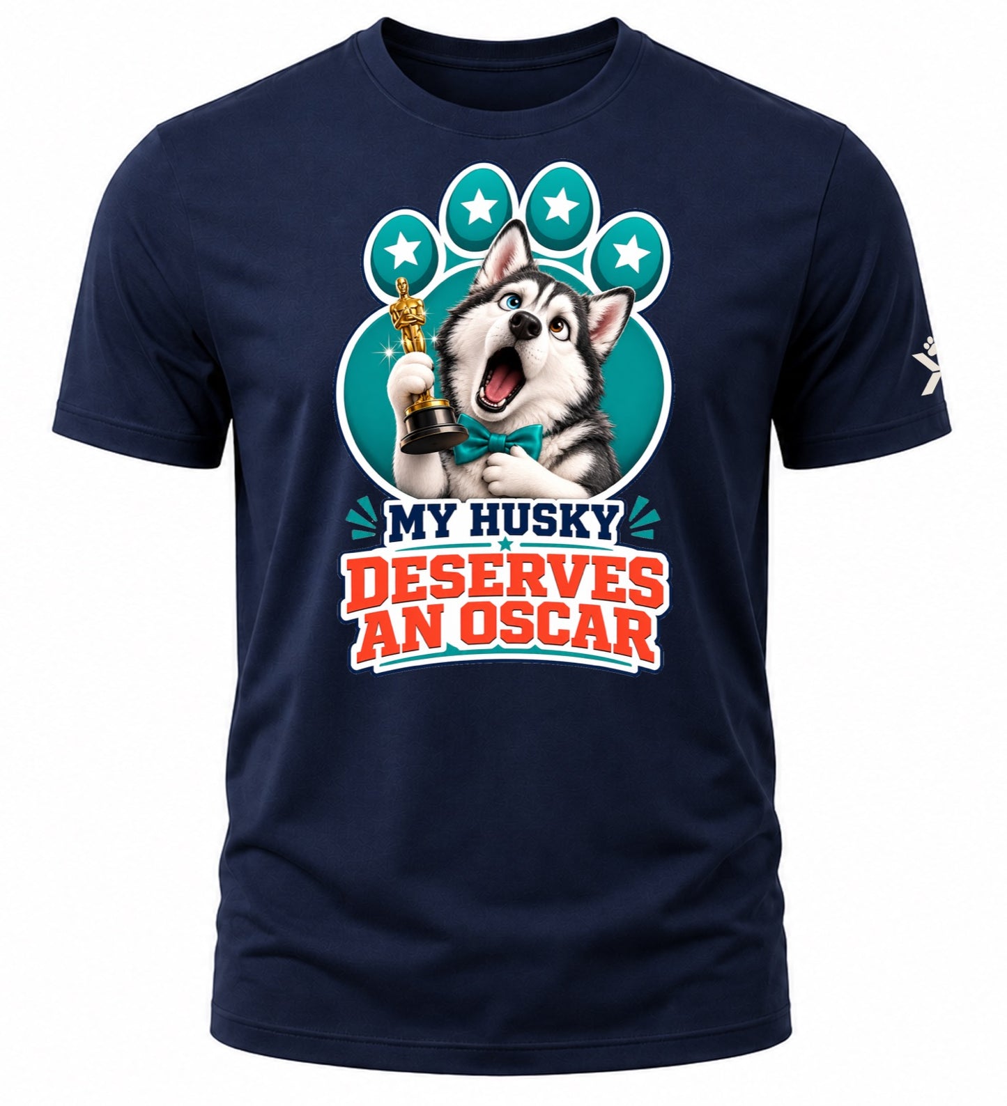 NOMAiX PAWS Husky T-Shirt for Men - My Husky Deserves an Oscar - Funny Dog Dad Gift Tee - Navy - Flat