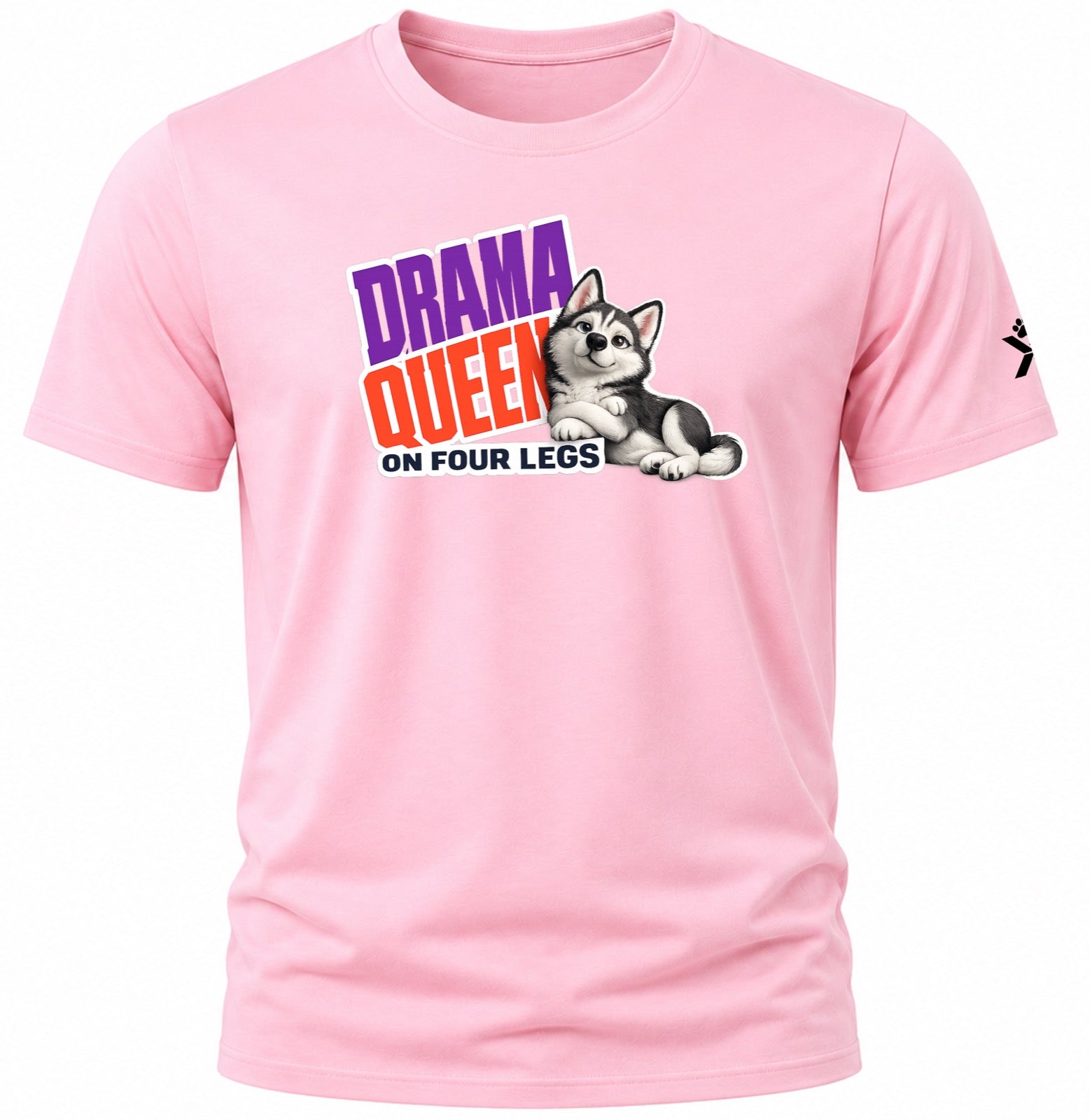 NOMAiX PAWS Husky T-Shirt for Men - Drama Queen on Four Legs - Funny Dog Dad Gift Tee - Pink - Flat