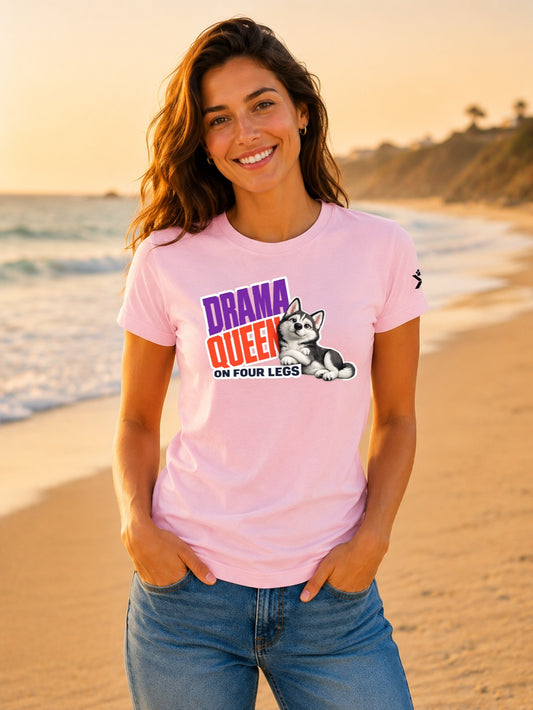NOMAiX PAWS Husky T-Shirt for Women - Drama Queen on Four Legs - Funny Dog Mom Gift Tee - Baby Pink - Lifestyle